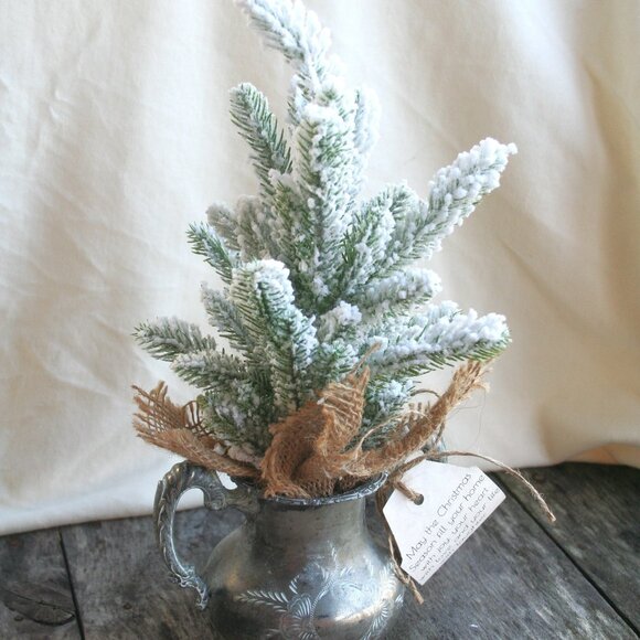 Mini Christmas Tree Pewter Pot Decor Holiday Home Evergreen Cute Rustic Cabin - Picture 9 of 13